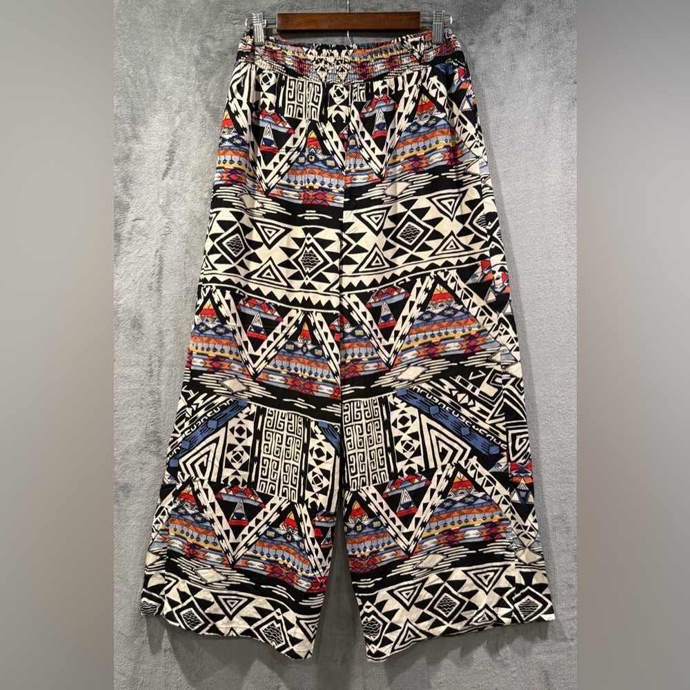 Angie Aztec Print Wide Leg Pants Size S Boho Flare Pull On Boho Hippie Resort